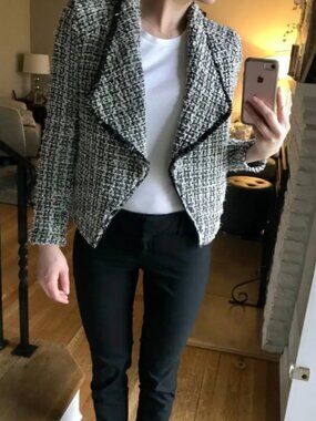 Cache. Lg. Black & White Textured Open Front Cardigan